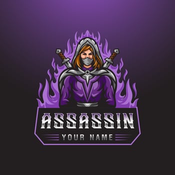 Assassin woman character with two swords and fire background for esport gaming mascot logo template vector