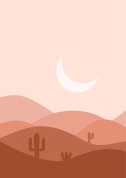 desert flat landscape vector illustration. Sunset Desert and Cactus Landscape illustration.mountains and cactus in flat cartoon style.