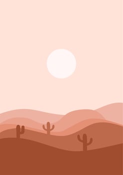 desert flat landscape vector illustration. Sunset Desert and Cactus Landscape illustration.mountains and cactus in flat cartoon style.