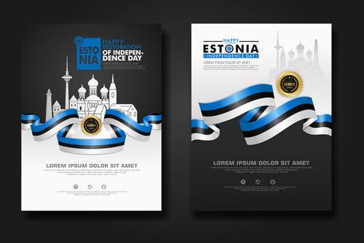 Set poster design Estonia happy independence Day background template vector