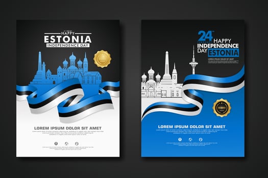 Set poster design Estonia happy independence Day background template vector