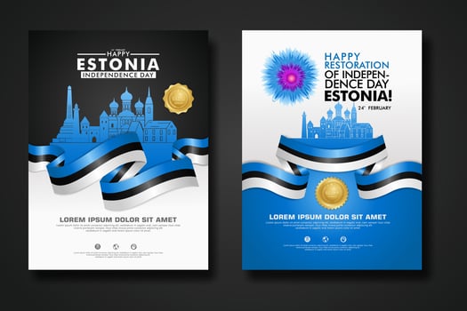 Set poster design Estonia happy independence Day background template vector