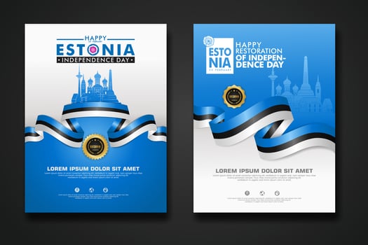 Set poster design Estonia happy independence Day background template vector