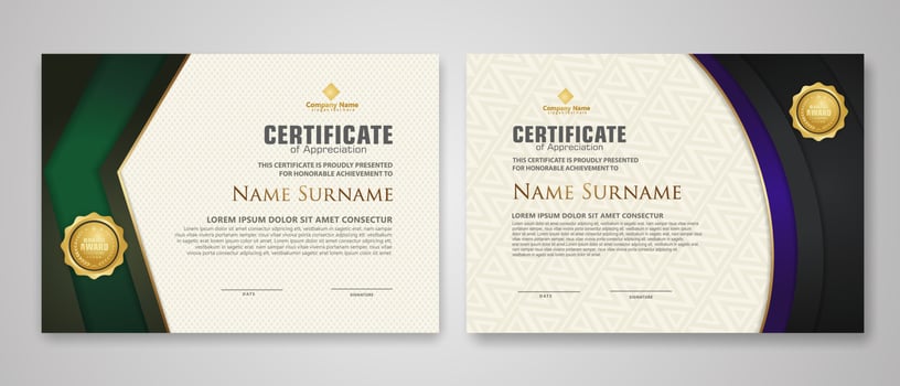 Certificate template with luxury badge and elegance modern pattern background. for appreciation, achievements, award, business, and education needs. vector illustration