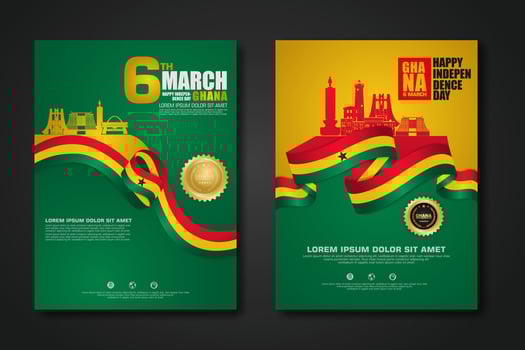 Set poster design Republic Ghana happy independence Day background template vector