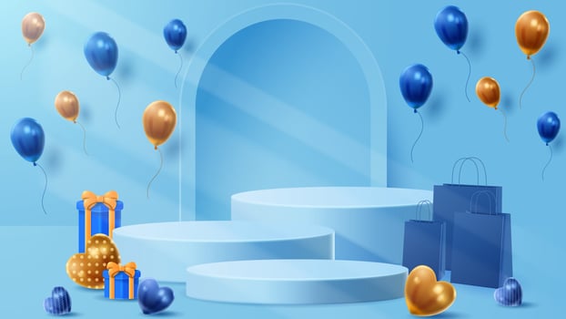 Summer display podium decoration background with beach ornament. Vector 3D Illustration
