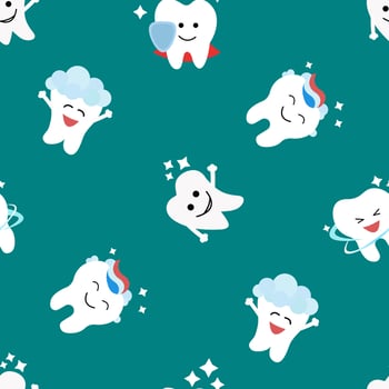 Healthy teeth seamless pattern. Oral dental hygiene. Children teeth care. Baby texture. Flat design. vector