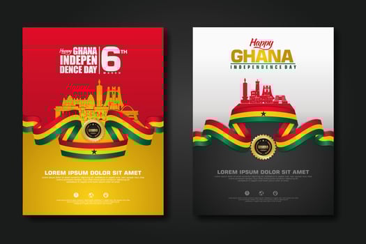 Set poster design Republic Ghana happy independence Day background template vector