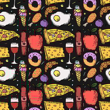 Seamless food pattern. Food background. Doodle vector illustration with food icon