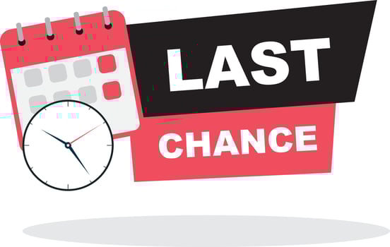 Last Chance icon. Last Chance logo design with time and text. Last chance, limited sale offer promo stamp. Promo label with last chance and limited time on clock vector