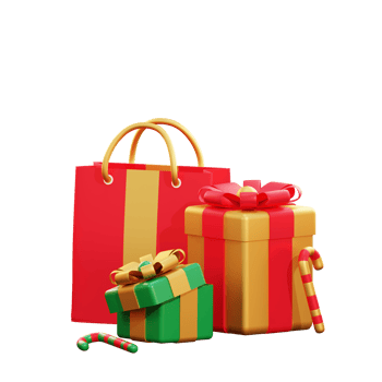 3d christmas giftbox and shopping bag png
