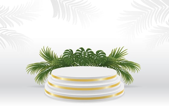 White product display podium with plant leaves vector