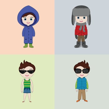 A set of clothes for a little cheerful boy for different seasons vector