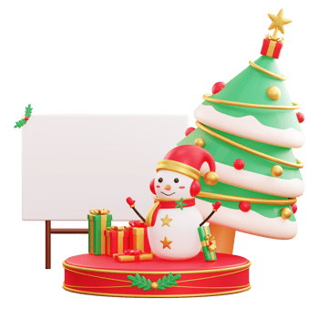 Merry christmas and happy new year with 3d snowman and christmas ornaments png