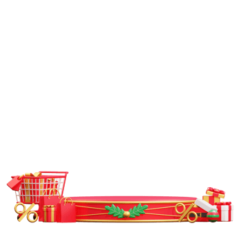 Merry christmas flash sale banner with 3d empty podium and christmas ornaments png