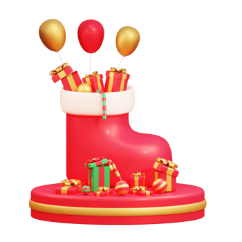Merry christmas flash sale banner with 3d giant red sock and christmas ornaments png