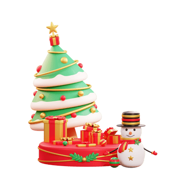 Merry christmas and happy new year with 3d snowman and christmas ornaments png