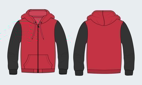 Long sleeve hoodie technical fashion flat sketch vector illustration Template