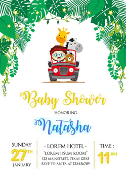 Baby shower invitation with cute boy and friends vector