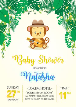 Baby shower invitation with cute monkey vector