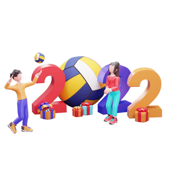 Happy new year 2022 banner template with 3d illustration creative volleyball design concept png