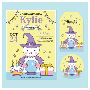 Bear Magician birthday invitation vector