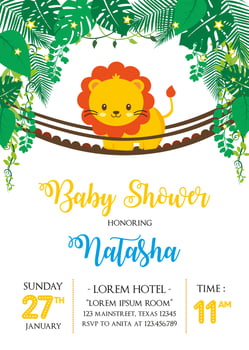 Baby shower invitation with cute lion vector