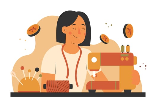 a Woman Sewing Clothes Flat illustration vector