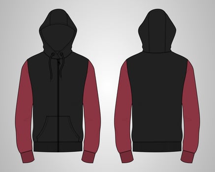Long sleeve hoodie technical fashion flat sketch vector illustration template