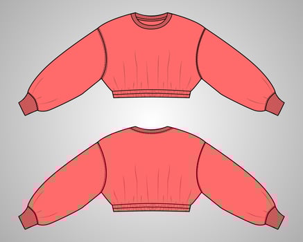 Long sleeve sweatshirt technical fashion flat sketch vector illustration template for ladies