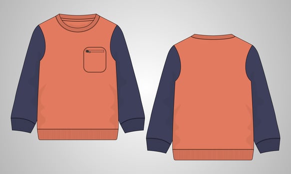 Long sleeve Sweatshirt technical fashion flat sketch vector illustration template
