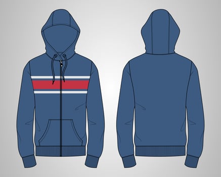 Long sleeve hoodie technical fashion flat sketch vector illustration template