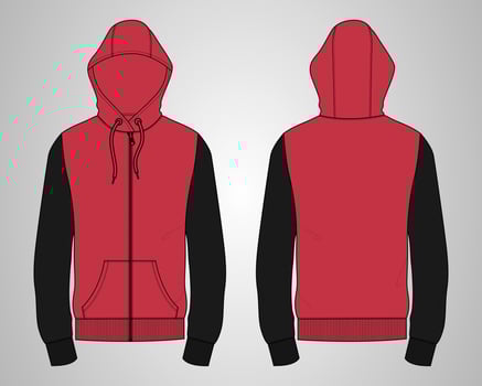 Long sleeve hoodie technical fashion flat sketch vector illustration template