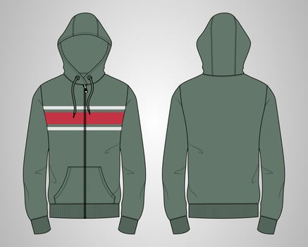 Long sleeve hoodie technical fashion flat sketch vector illustration template