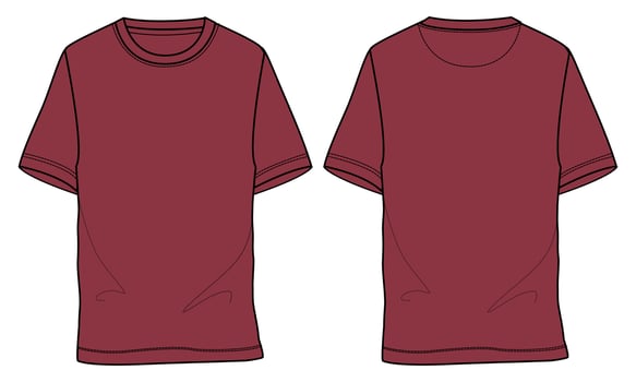 Short sleeve oversized T-shirt  technical fashion Flats Sketch Vector illustration Template For mens and boys.