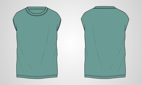 Sleeveless T-shirt Tops technical fashion Flats Sketch Vector illustration Template For mens and boys.
