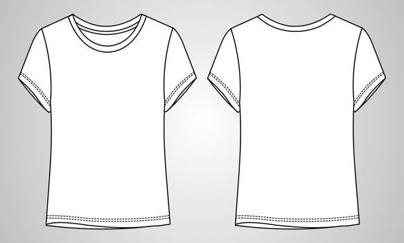 Short sleeve t shirt tops technical fashion flats vector illustration template for ladies