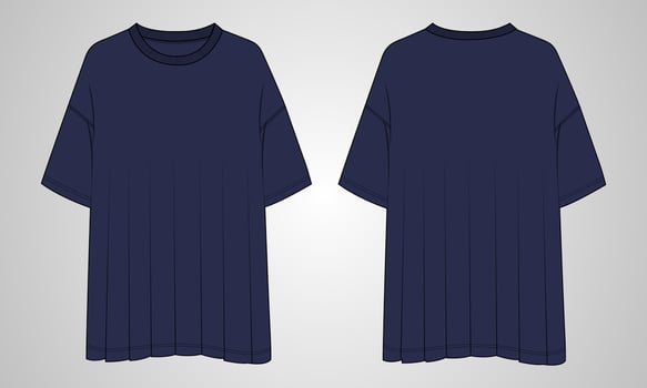 Oversized T shirt Tops Blouse technical fashion flat sketch vector illustration template for ladies