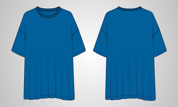 Oversized T shirt Tops Blouse technical fashion flat sketch vector illustration template for ladies