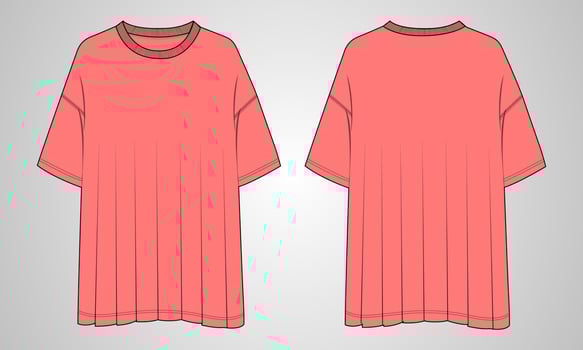Oversized T shirt Tops Blouse technical fashion flat sketch vector illustration template for ladies