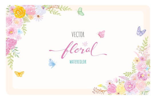 watercolor hand painted illustration Beautiful Rose Flower botanical leaf and butterfly for love wedding valentines day or arrangement invitation design greeting card vector