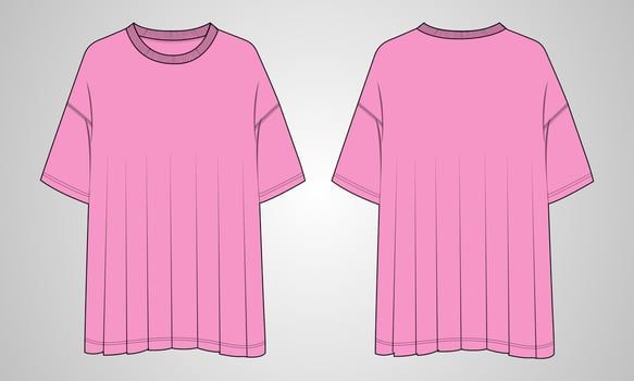 Oversized T shirt Tops Blouse technical fashion flat sketch vector illustration template for ladies