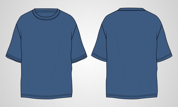 Short sleeve oversized T-shirt  technical fashion Flats Sketch Vector illustration Template For mens and boys.