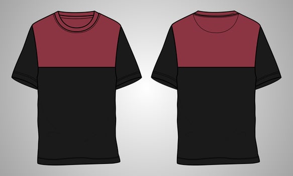 Short sleeve t shirt technical fashion flat sketch vector illustration template front and back views
