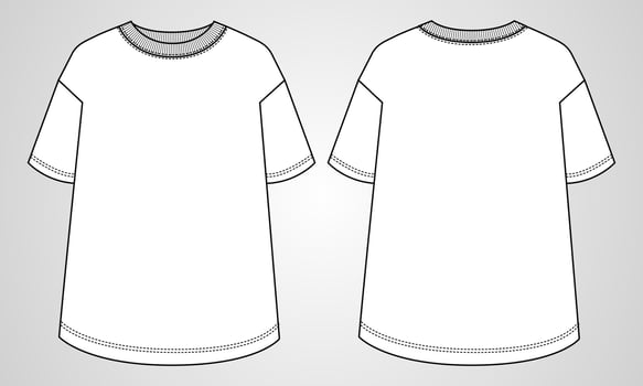 Short sleeve t shirt tops technical fashion flats vector illustration template for ladies