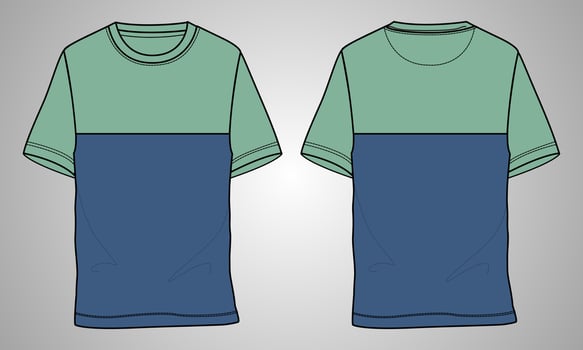 Short sleeve t shirt technical fashion flat sketch vector illustration template front and back views