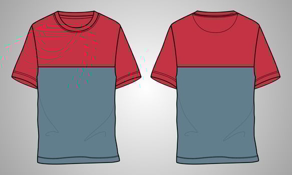 Short sleeve t shirt technical fashion flat sketch vector illustration template front and back views