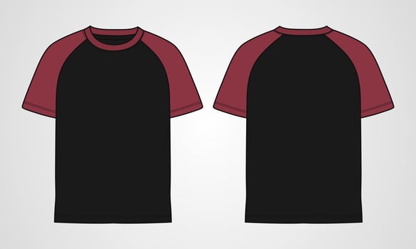Short sleeve Raglan T shirt technical fashion flat sketch vector Illustration template