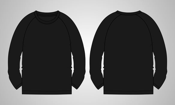 Long sleeve Raglan T shirt technical fashion flat sketch vector Illustration template front, back views isolated on grey background. Regular fit Basic apparel Design Mock up.