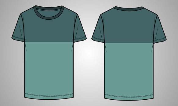 Two tone color with chest cut and sew short sleeve t shirt vector illustration template front and back views